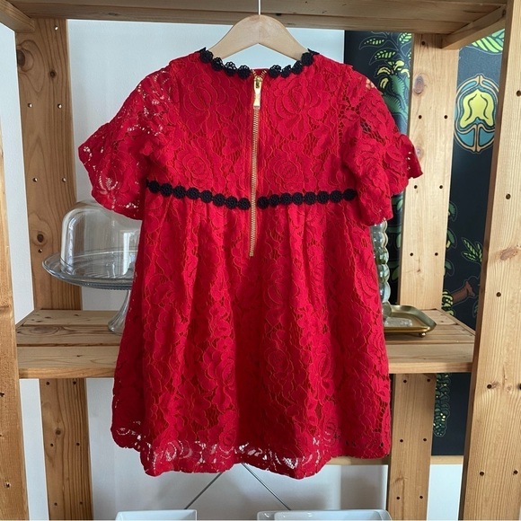 Kate Spade Red Black Lace Ruffle Sleeve Dress - Picture 3 of 12